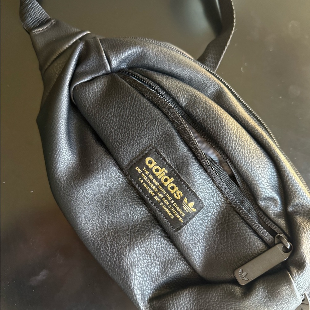 Adidas Black Leather Bum Bag/Fanny Pack